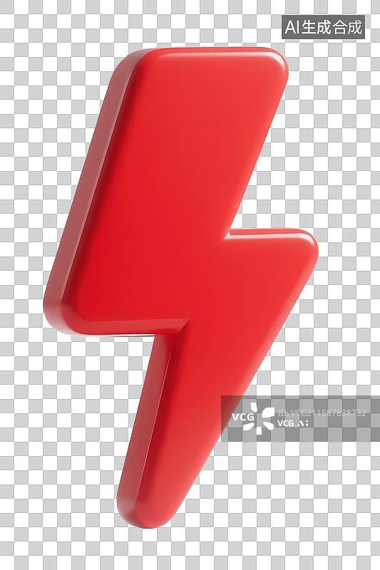 【AI数字艺术】3D渲染免抠图形元素红色闪电能量电源标志图标图片素材