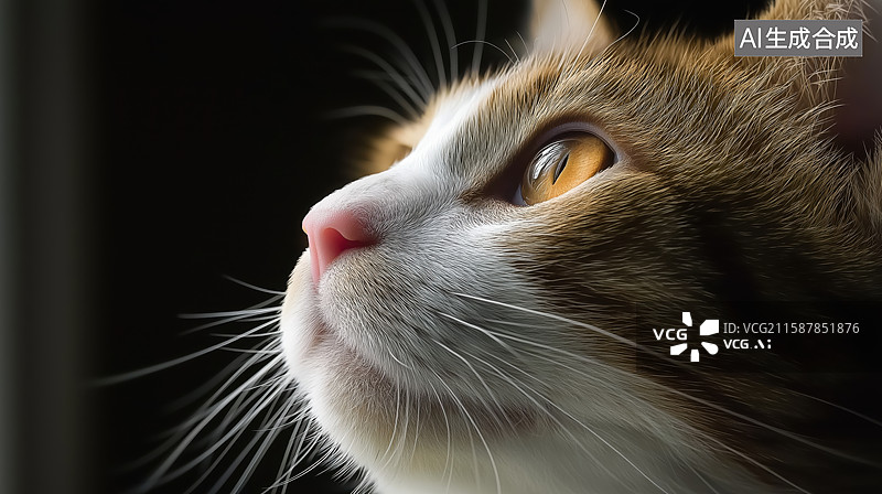 【AI数字艺术】猫咪侧脸特写，眼神专注图片素材
