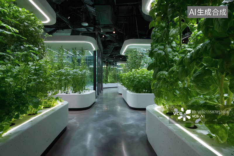 【AI数字艺术】室内种植各类植物，现在农业种植图片素材