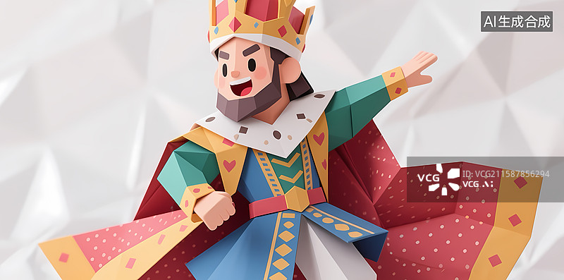 【AI数字艺术】几何风格的国王纸艺雕塑图片素材