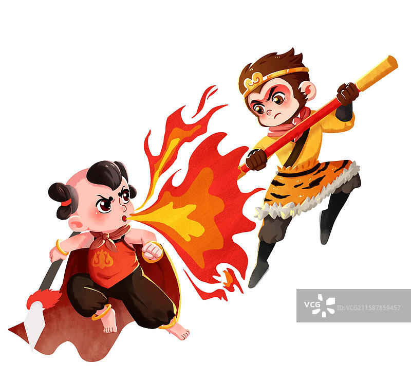 西游记孙悟空大战红孩儿插画元素图片素材
