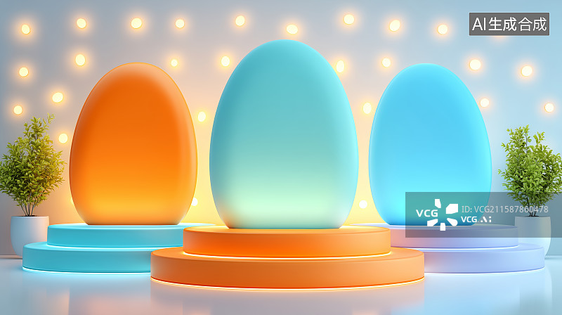 【AI数字艺术】彩虹拱门与圆形舞台的现代艺术场景图片素材