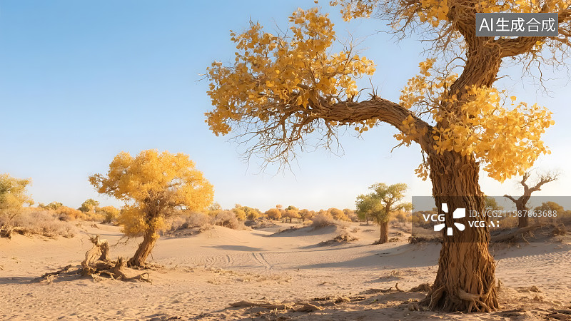 【AI数字艺术】大漠胡杨的生命奇迹图片素材