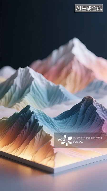 【AI数字艺术】渐变色彩的立体山景模型图片素材