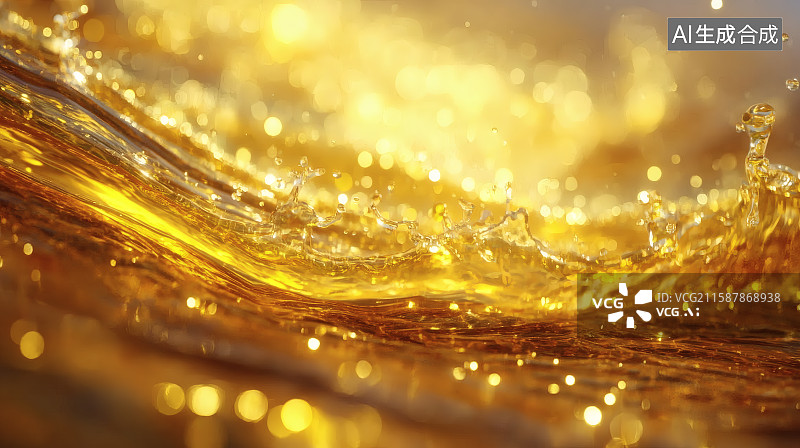 【AI数字艺术】金色背景，流动的液体，广告海报图片素材