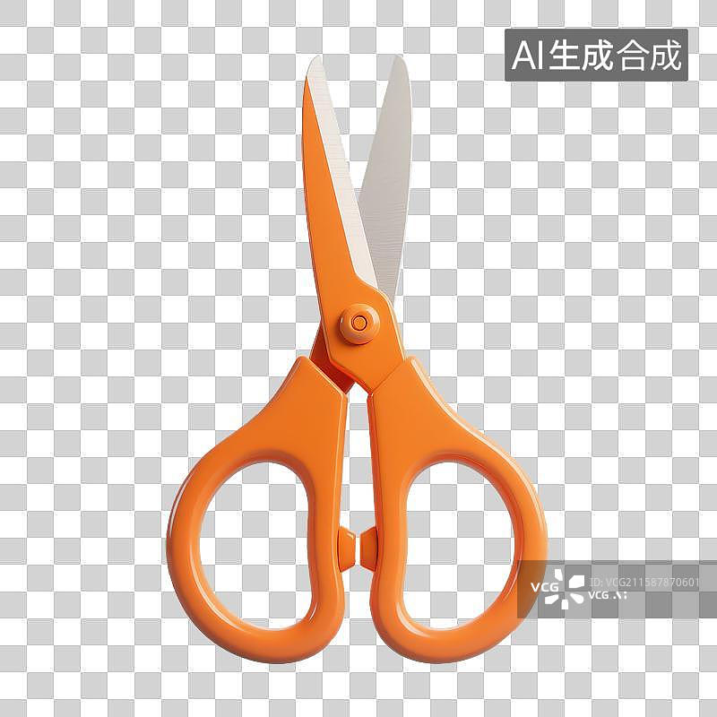 【AI数字艺术】3D渲染免抠图形元素卡通橙色剪刀图片素材