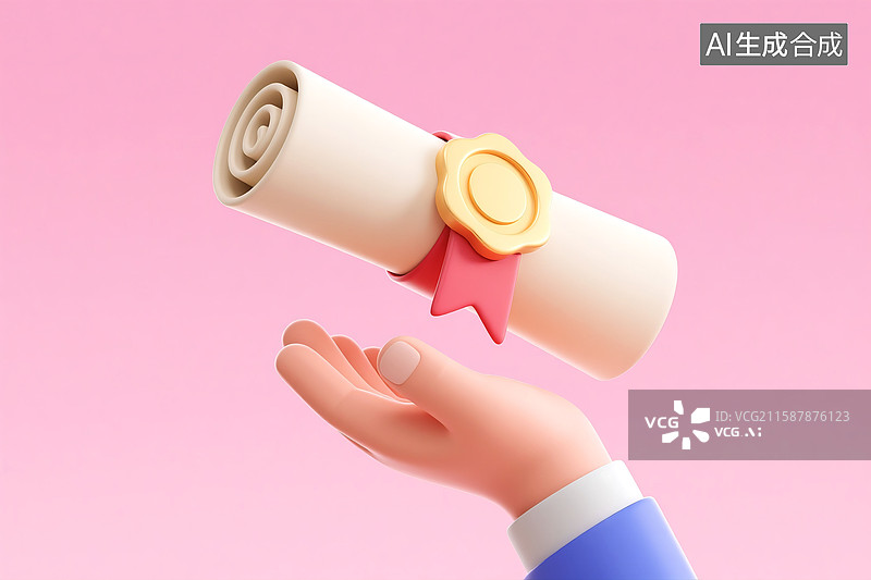 【AI数字艺术】3D立体三维C4D手捧一卷毕业证书荣誉证书奖状毕业典礼图片素材