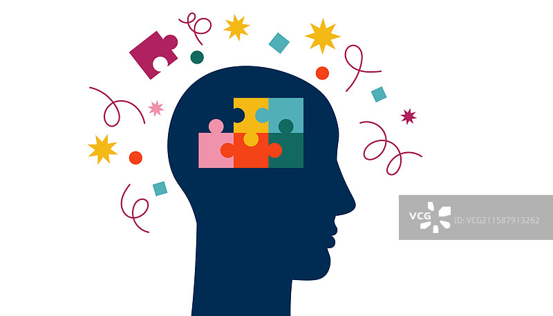 人脑中的多彩拼图创意图片素材