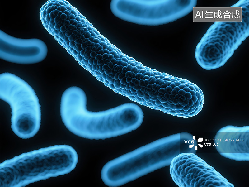 【AI数字艺术】蓝色细菌显微图像图片素材