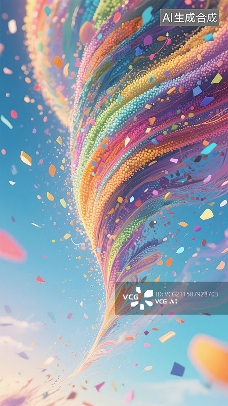 【AI数字艺术】彩色漩涡与飘落的纸屑图片素材