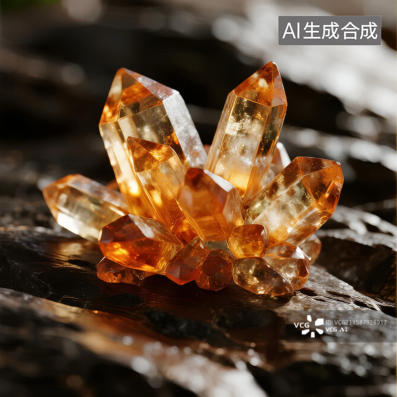 【AI数字艺术】橙色水晶簇特写图片素材