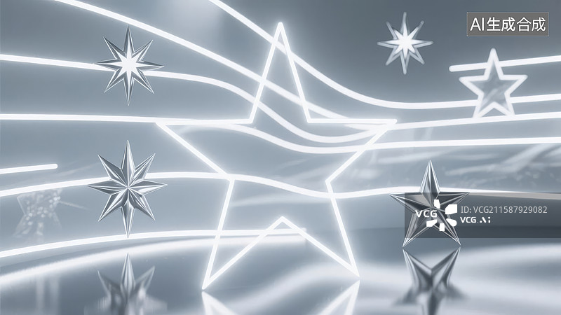 【AI数字艺术】银色星光与线条的抽象艺术背景图片素材