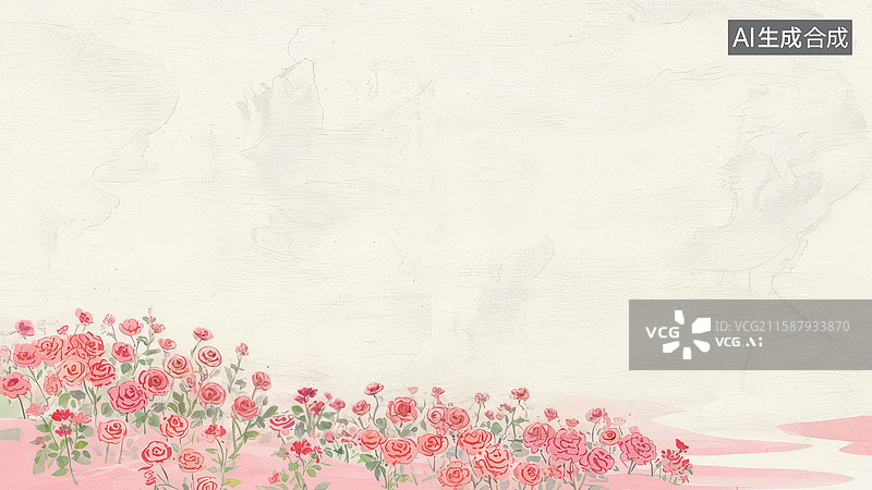 【AI数字艺术】粉色玫瑰花丛与淡雅背景图片素材