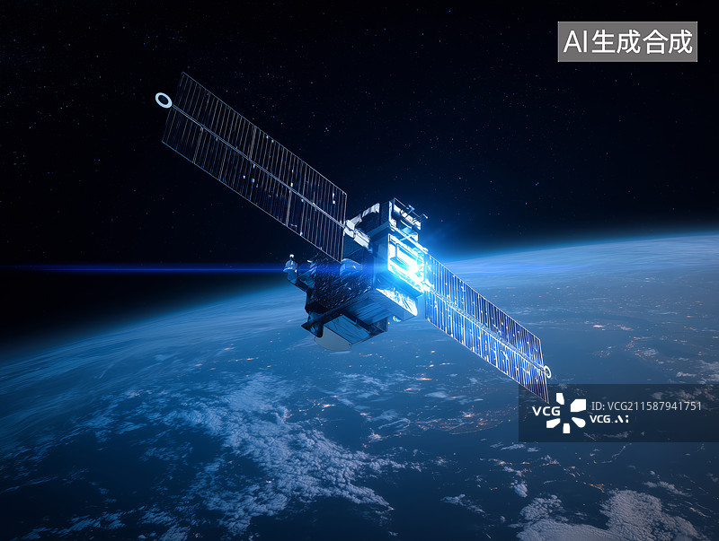 【AI数字艺术】卫星在太空中运行图片素材