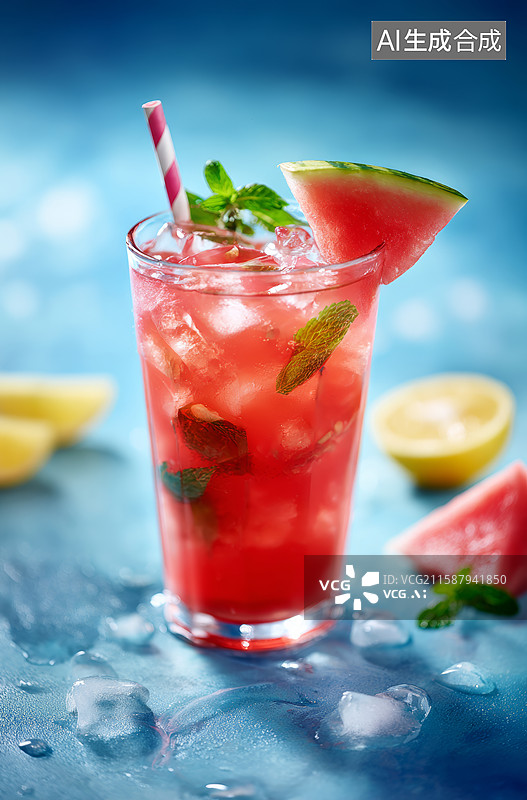 【AI数字艺术】西瓜薄荷冰爽饮料图片素材