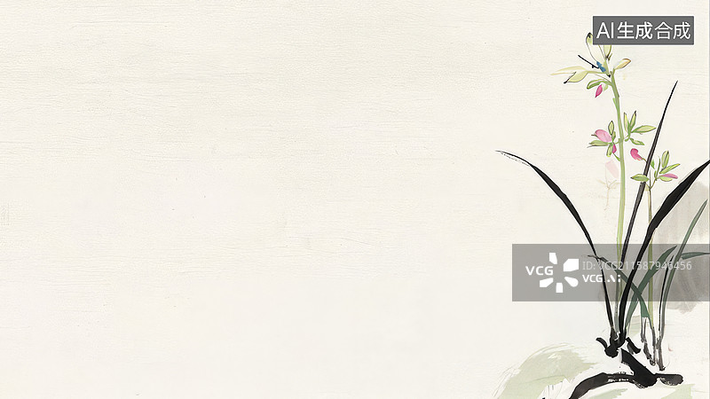 【AI数字艺术】淡雅兰花水墨画图片素材