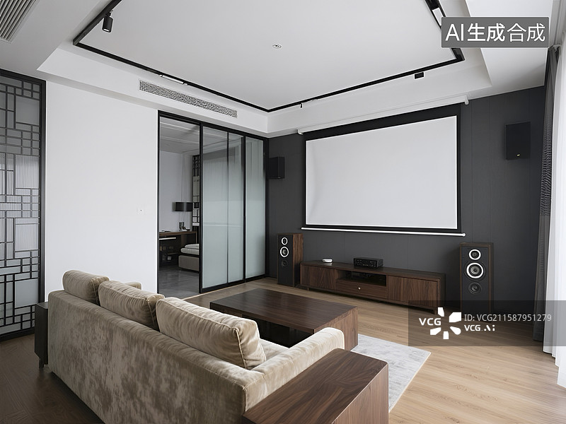 【AI数字艺术】中式家庭影院图片素材