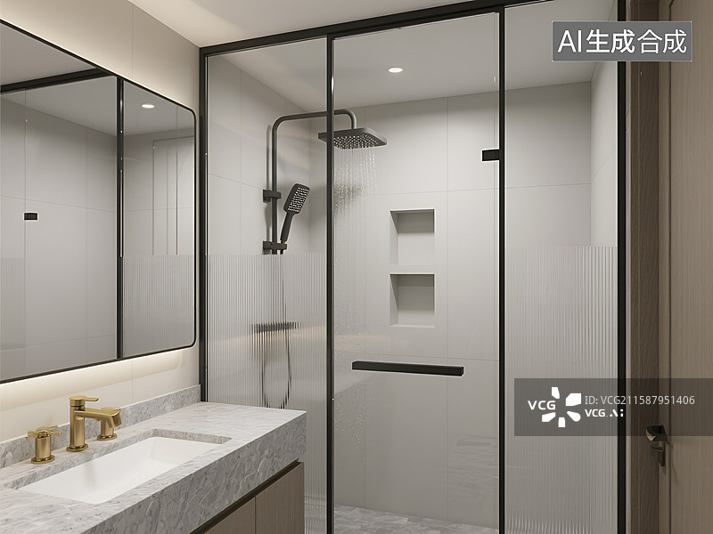 【AI数字艺术】中式风格的现代淋浴间图片素材
