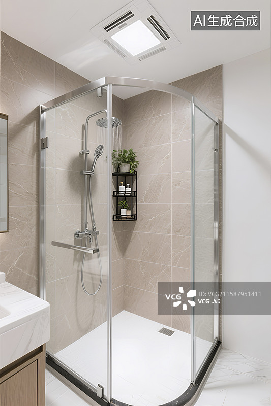 【AI数字艺术】中式风格的现代淋浴间图片素材