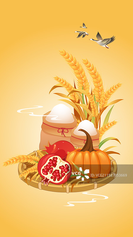 秋分节气国潮风新中式风格丰收季矢量插画图片素材