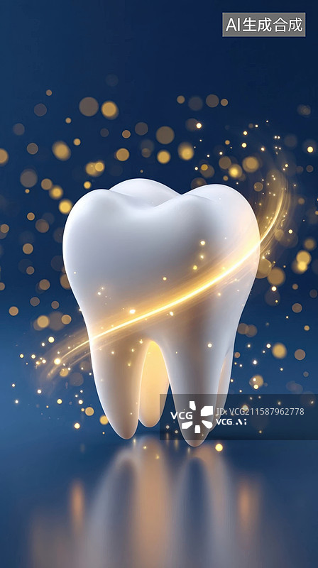 【AI数字艺术】洁白健康牙齿与金色光芒图片素材