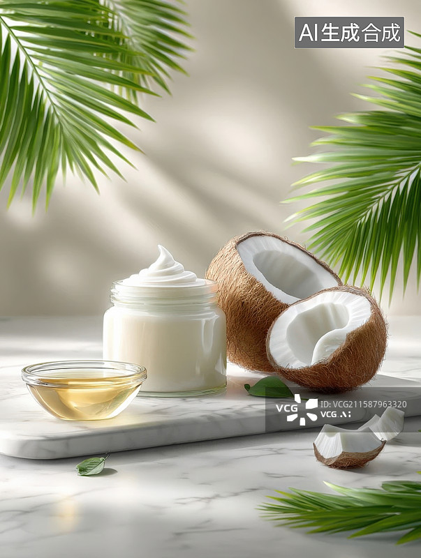 【AI数字艺术】椰子乳霜保湿产品展示图片素材
