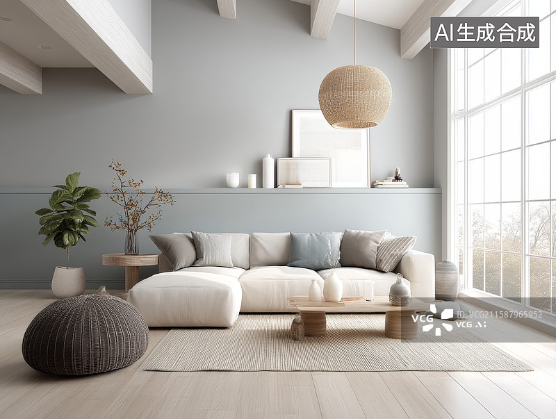 【AI数字艺术】现代简约客厅布置图片素材