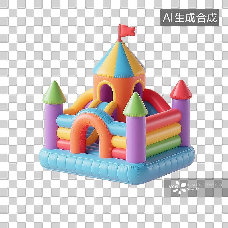 【AI数字艺术】3D渲染，膨胀充气风格，气球，充气玩具，充气城堡，免抠元素图片素材