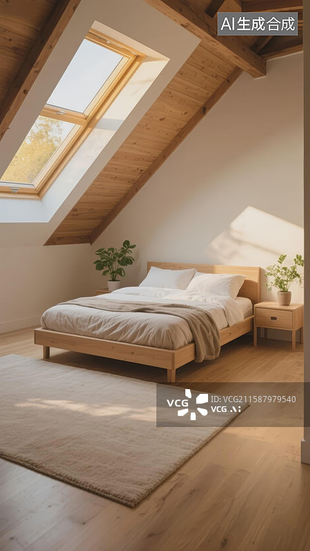 【AI数字艺术】阁楼卧室温馨布置图片素材