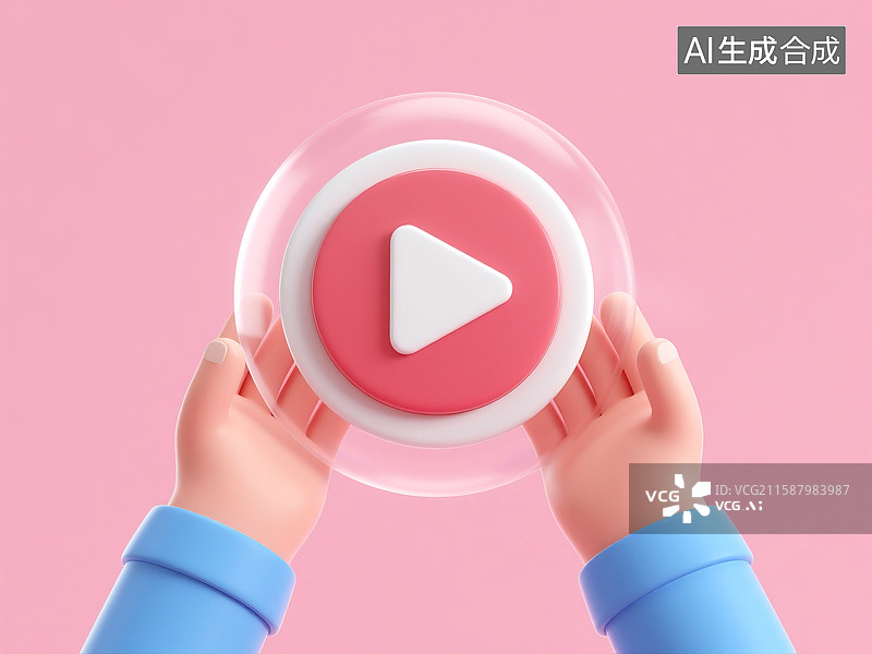 【AI数字艺术】3D立体三维C4D手捧着一个多媒体播放标志图标图片素材