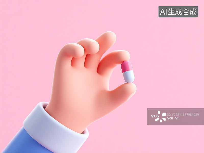 【AI数字艺术】3D立体三维C4D手指捏着一颗药丸胶囊维生素营养品图片素材