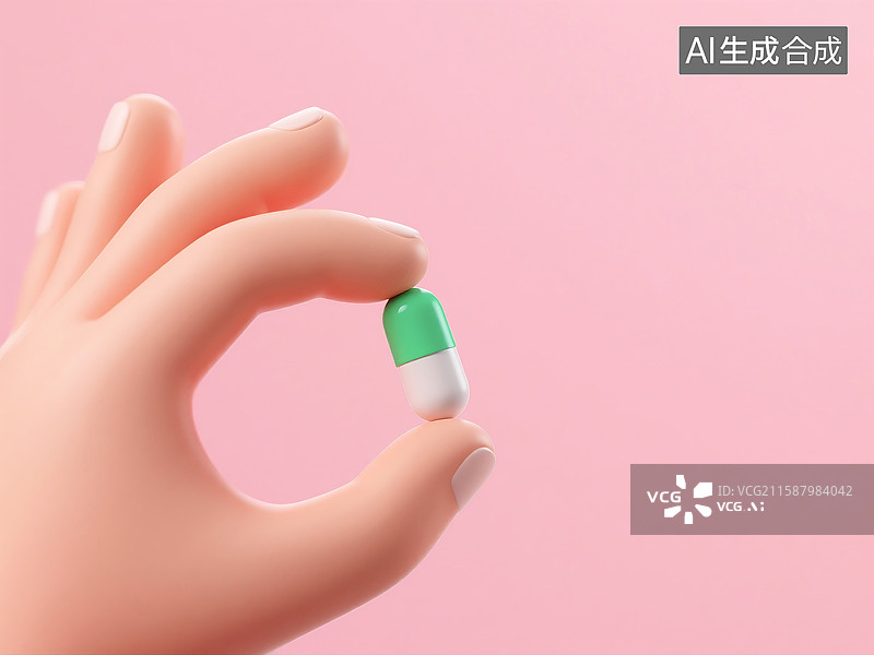 【AI数字艺术】3D立体三维C4D手指捏着一颗药丸胶囊维生素营养品图片素材