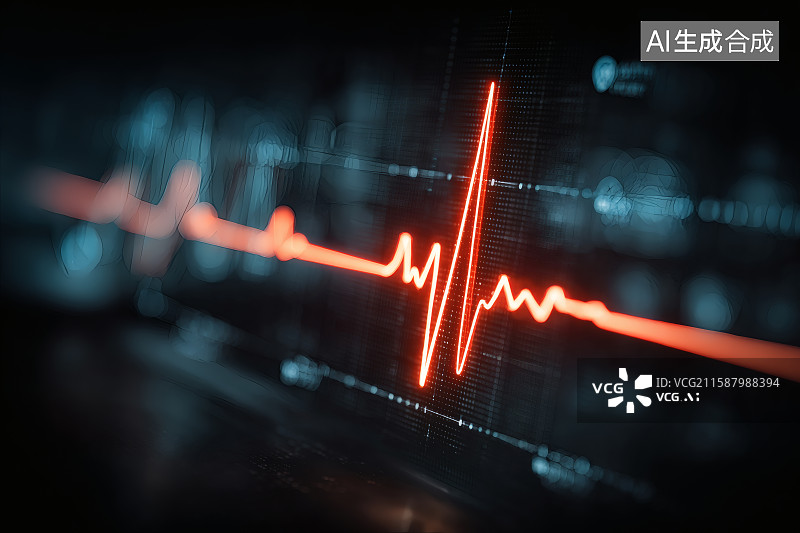 【AI数字艺术】上下波动的心电图，医疗科技海报图片素材