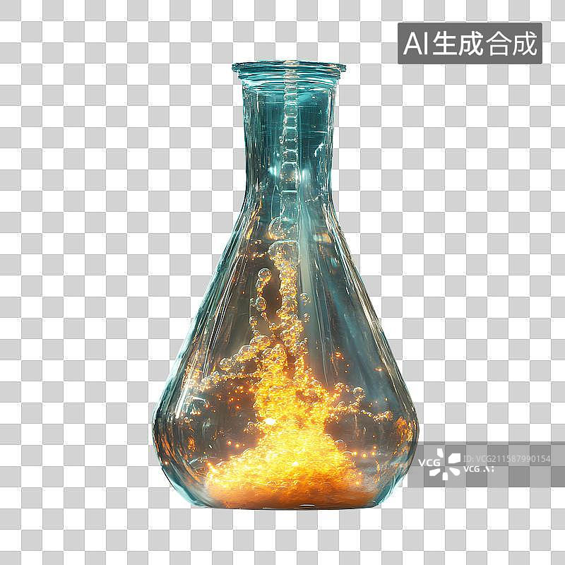 【AI数字艺术】实验室玻璃器皿中的化学溶液 科学实验 生物科技图片素材