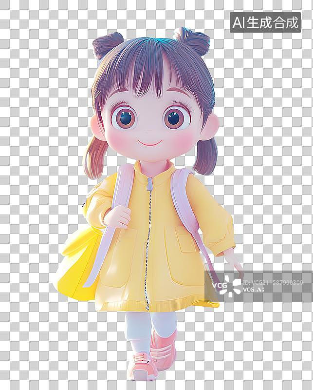 【AI数字艺术】3D卡通小女孩在候机厅图片素材