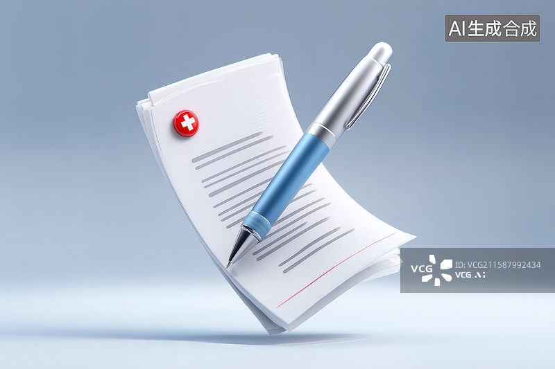 【AI数字艺术】体检报告单和一支笔图片素材