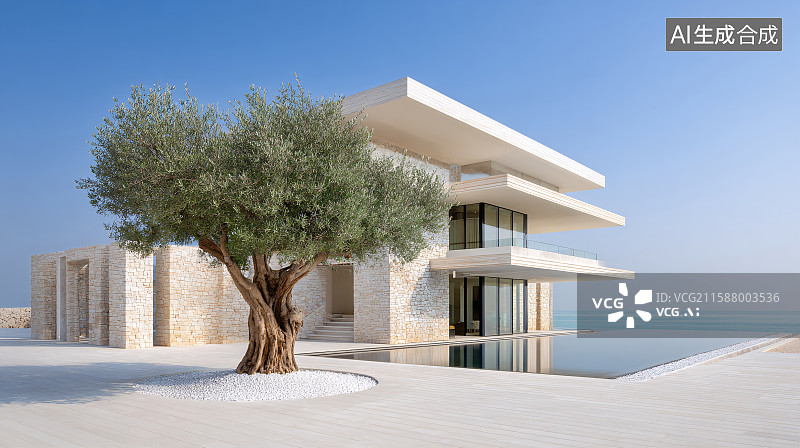 【AI数字艺术】海滨别墅景观设计图片素材