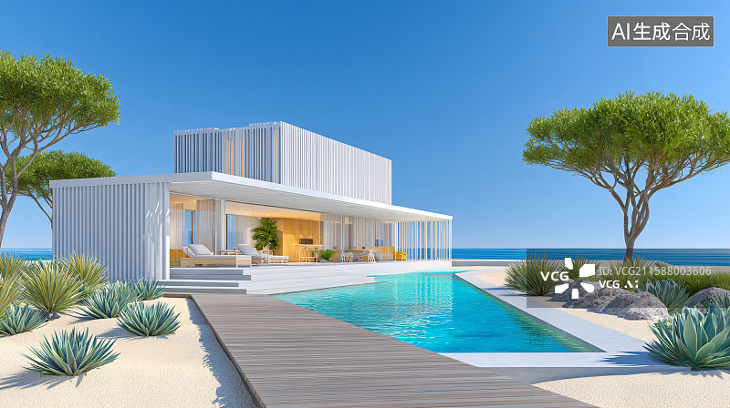 【AI数字艺术】海滨别墅景观设计图片素材