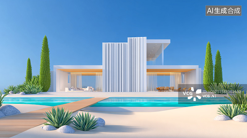 【AI数字艺术】海滨别墅景观设计图片素材