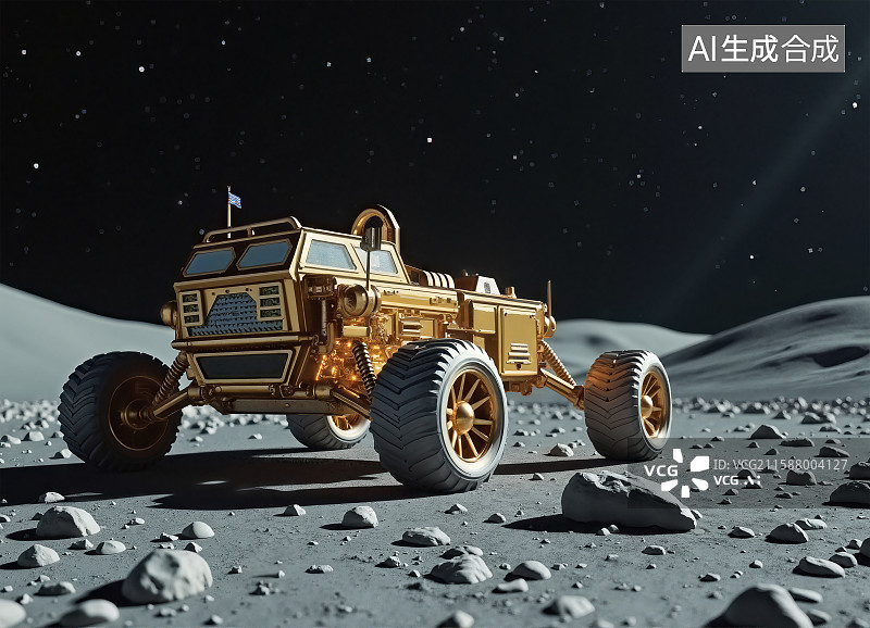 【AI数字艺术】月球车在月球表面，星空背景图片素材