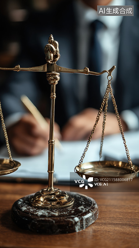 【AI数字艺术】法律天平与办公桌上的律师图片素材