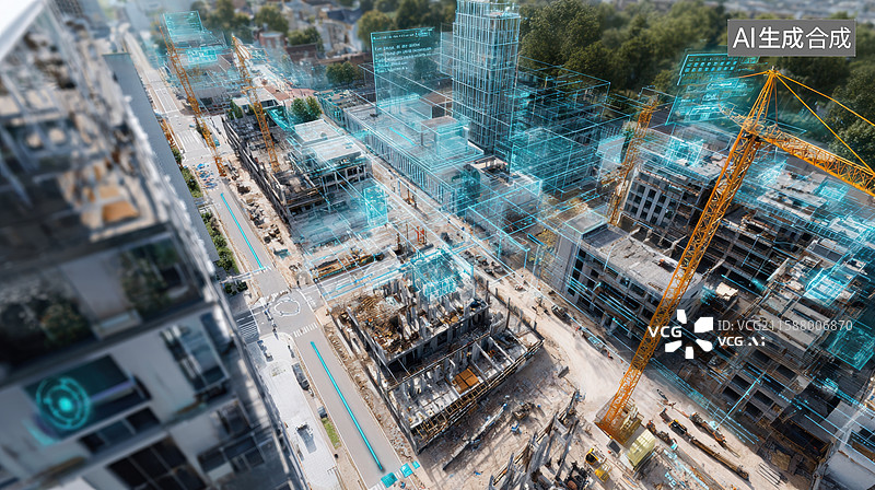 【AI数字艺术】智能建筑工地的未来科技景象图片素材