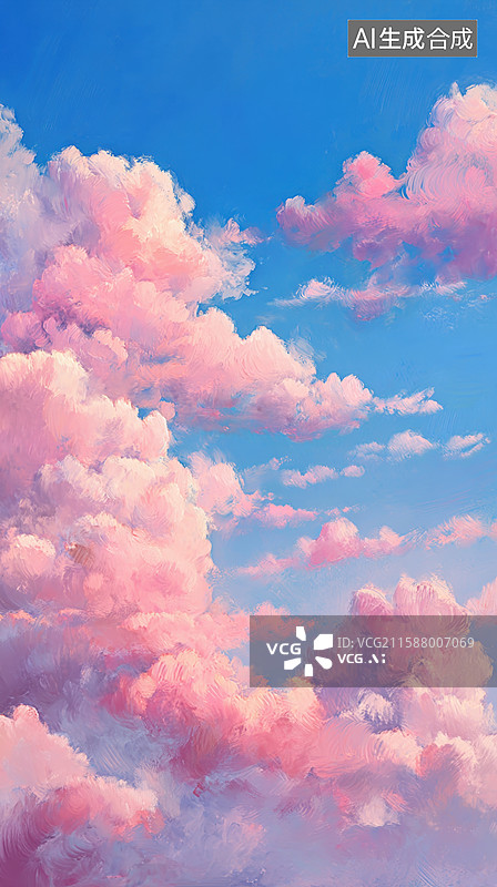 【AI数字艺术】梦幻粉蓝天空与云朵图片素材