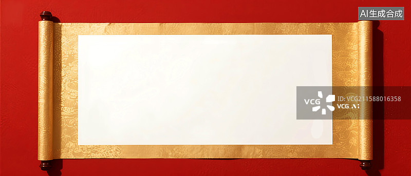【AI数字艺术】展开的中国风留白金卷轴色图片素材