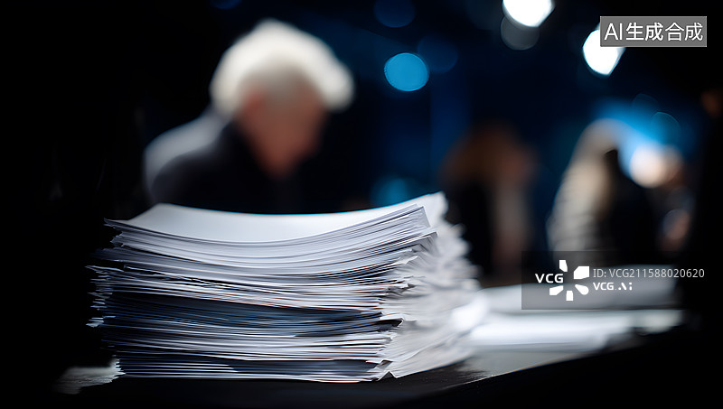 【AI数字艺术】文件堆叠，背景人物模糊图片素材