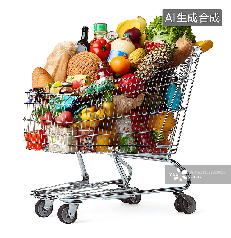 【AI数字艺术】购物车满载各类新鲜食材图片素材