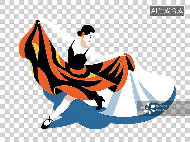【AI数字艺术】国标女舞者单人插画免抠图图片素材