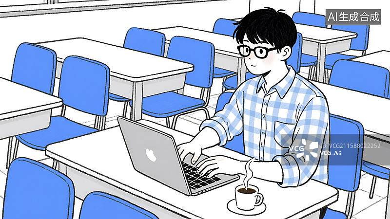 【AI数字艺术】公园长椅上阅读的青年男子插画图片素材