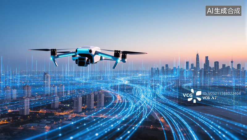 【AI数字艺术】无人机空中交通导航网络图片素材