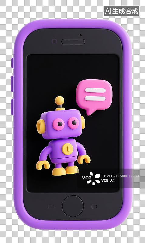 【AI数字艺术】3D三维立体智能手机机器人移动端智能虚拟助手科技主题图片素材